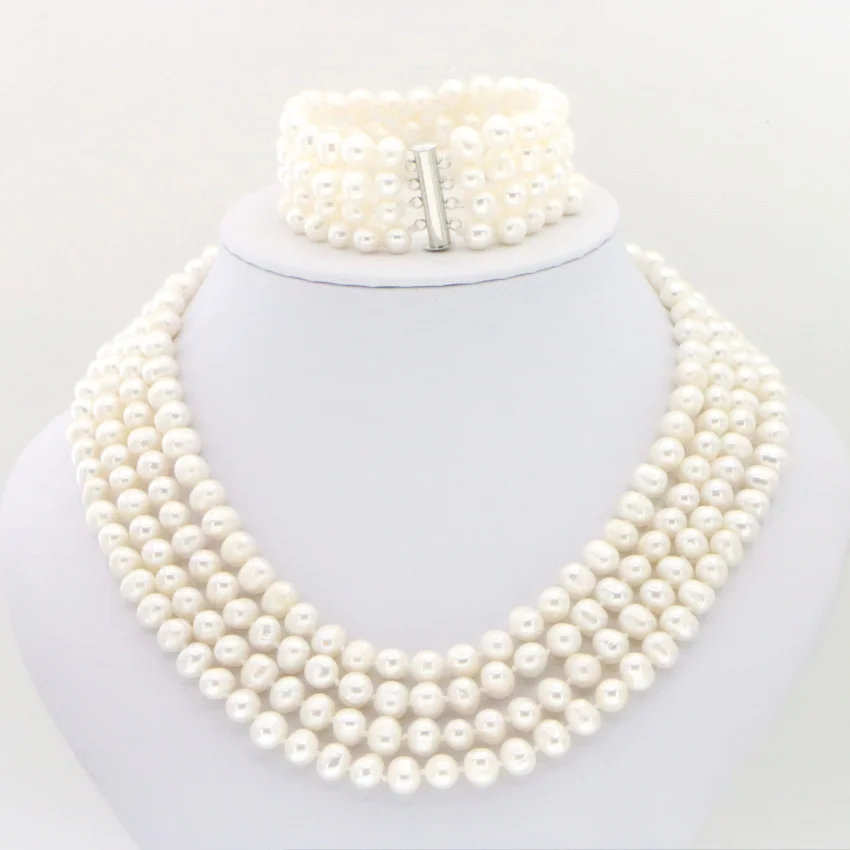 Комплект ювелирных украшений ожерелье и серьги из ракушек Черного Жемчуга 4 ряда