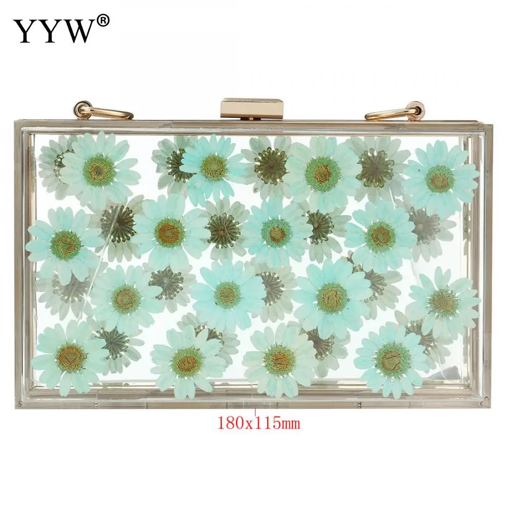 Women Bag Acrylic Clear Purse Transparent Hard Crossbody Bag Lucite See Through Handbags Evening Women Floral Clutch Bag