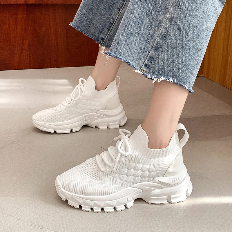 

Осенняя женская повседневная спортивная обувь с вулканизированной подошвой, женские сетчатые кроссовки на платформе, Женская дышащая обув...