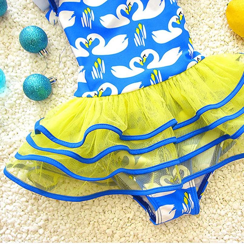 Летний купальный костюм для новорожденных девочек с принтом лебедя одежда