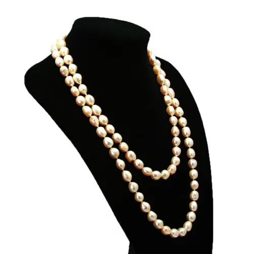 

Single long 7-8mm natural freshwater cultured oval pink pearl necklace 30"