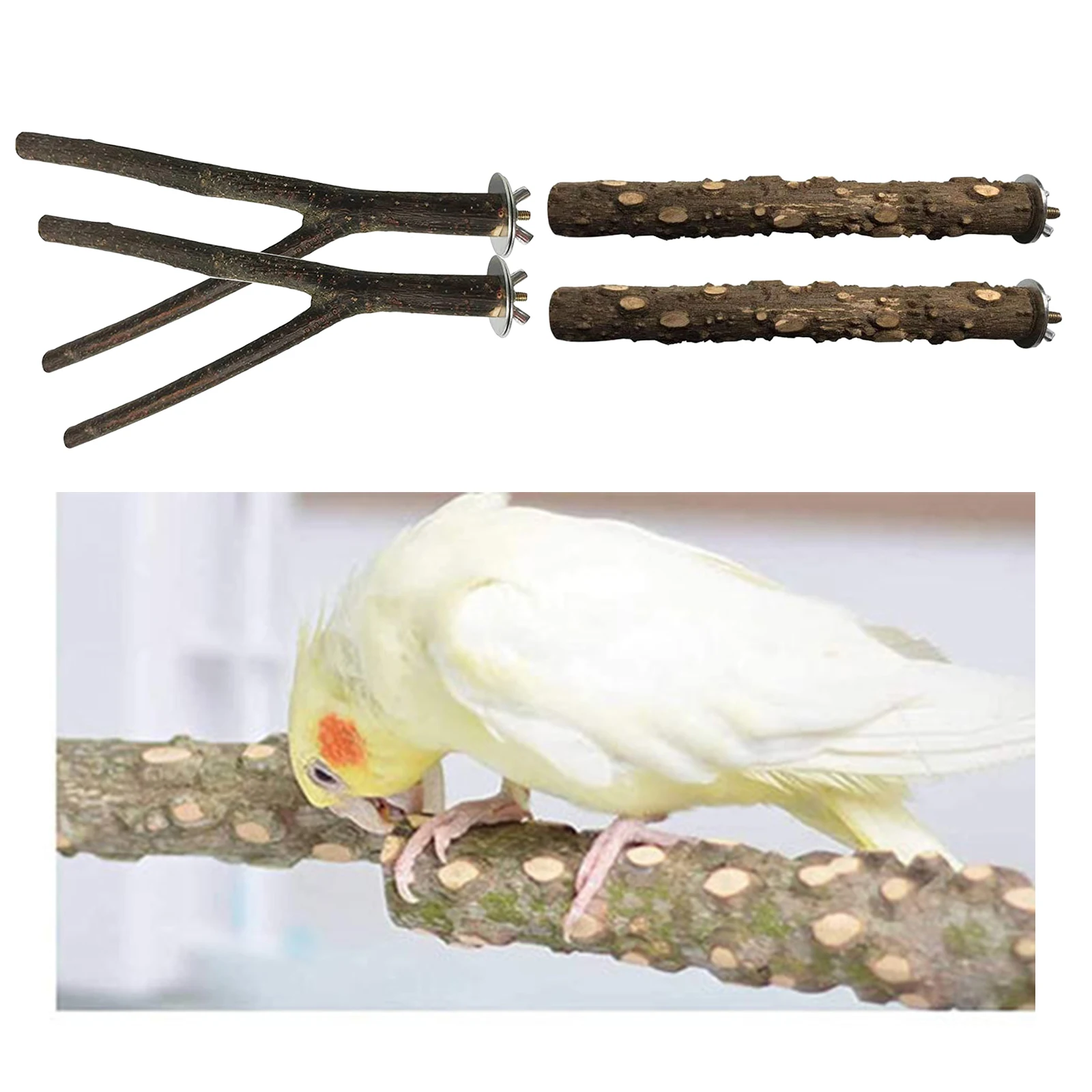 

4x Natural Wooden Parrot Stand Tree Branch Resk Holder Toys Perch Climbing Standing
