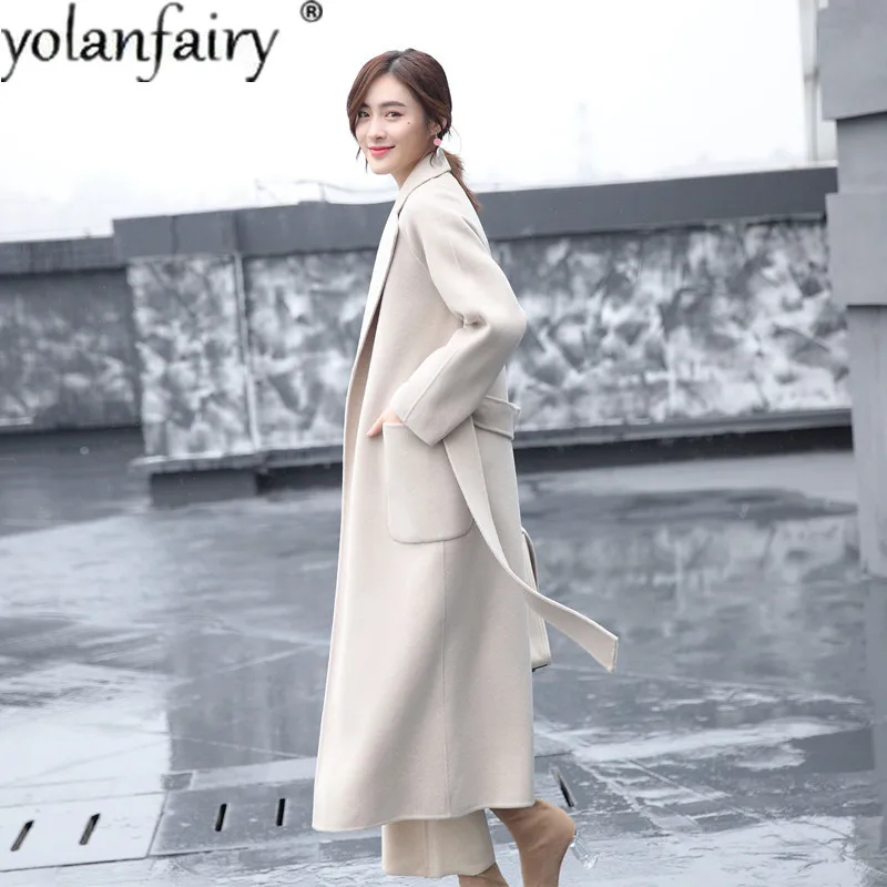 

2020 Long Coat Women 100% Wool Coat Female Jacket Korean Ladies Coats and Jackets Autumn Winter Clothing Abrigo Mujer Pph1446