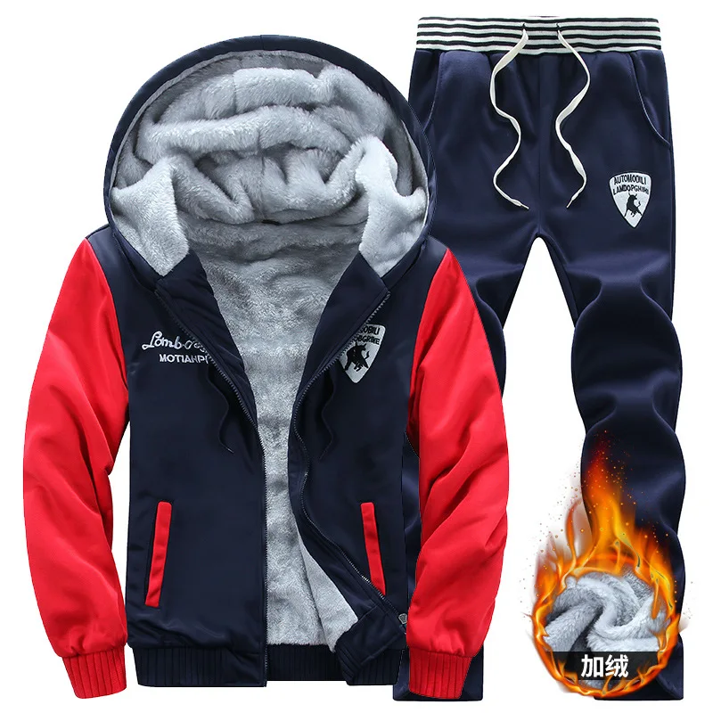 

Winter Thick Fleece Men Sportswear Tracksuit Warm Jacket Loose Running Jogging Outfit Athletic Casual Set Sport Suit Hoodie+pant