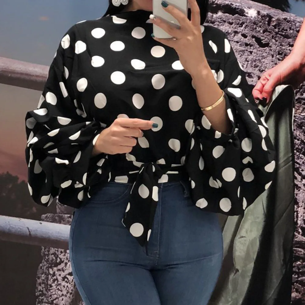

Summer Office Lady Sweet Plus Size Red Elegant Blouses Women 2020 Casual Loose Lantern Sleeve Polka Dots Fall Female Top Shirt
