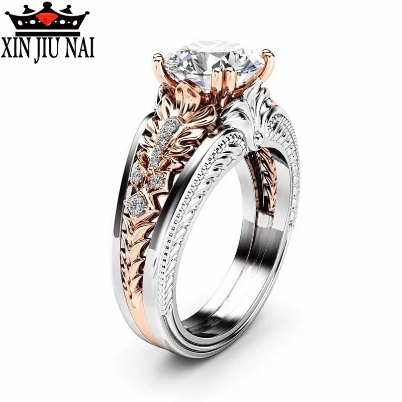 Роскошное женское кольцо с голубым/оранжевым/белым фианитом высокого качества