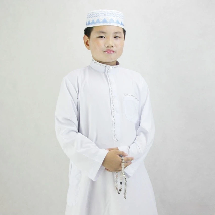 

80-160cm Kids Boys Jubba Thobe Muslim Thobe Islamic Traditional Costumes Embroidery Dress Robe Gown Ramadan Prayer Clothing