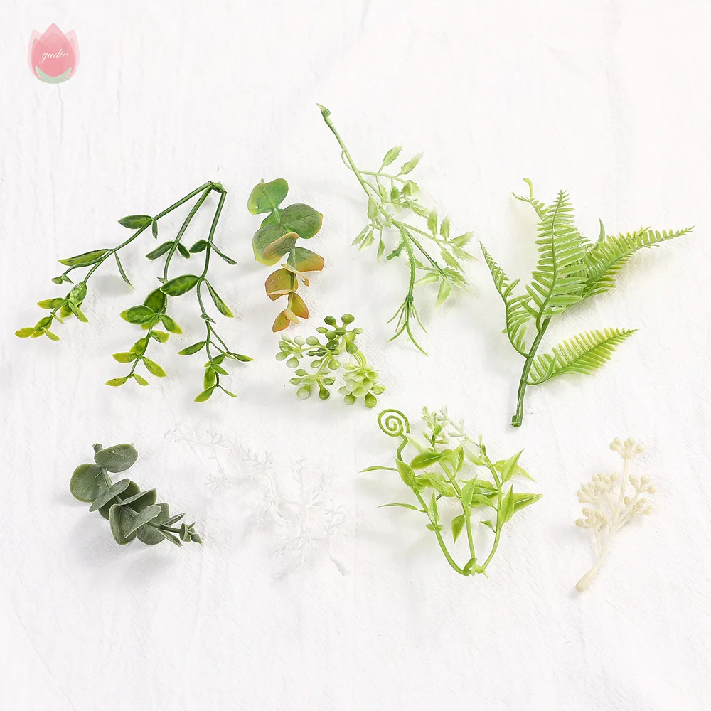 10Pcs Green Artificial Ferns Leaf Fake Plants Eucalyptus Flower Wall Vines Diy Wedding Home ​Decor Accessories Christmas Wreath - купить по