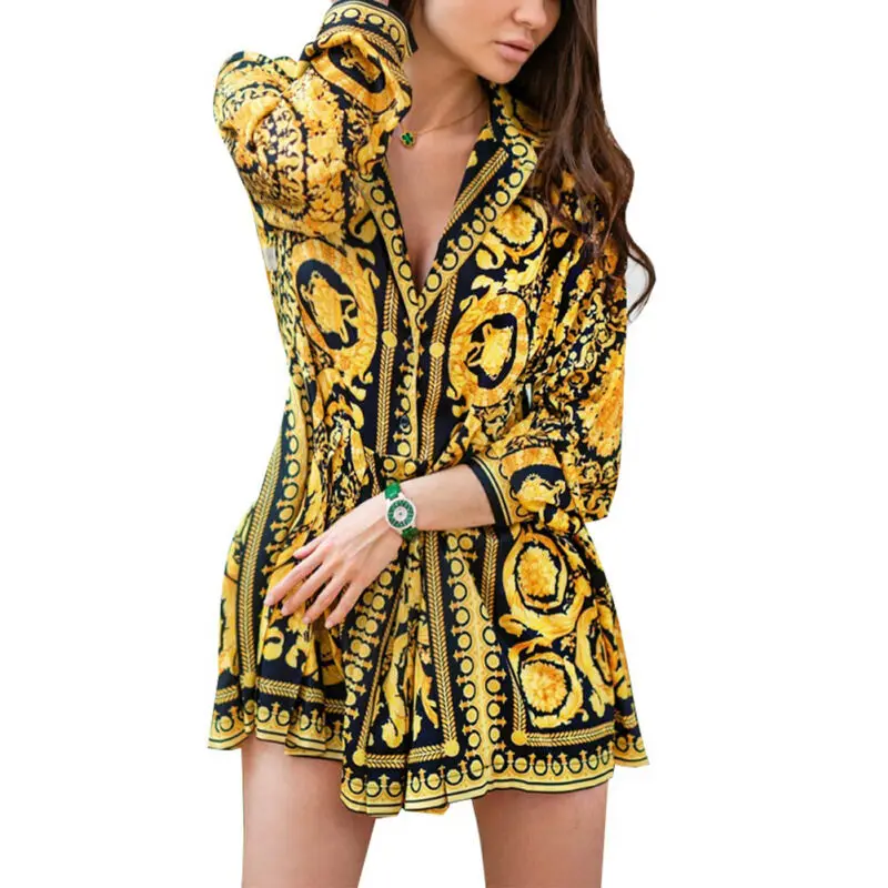 Осенние женские платья в богемном стиле свободный силуэт длинный рукав принт Тип