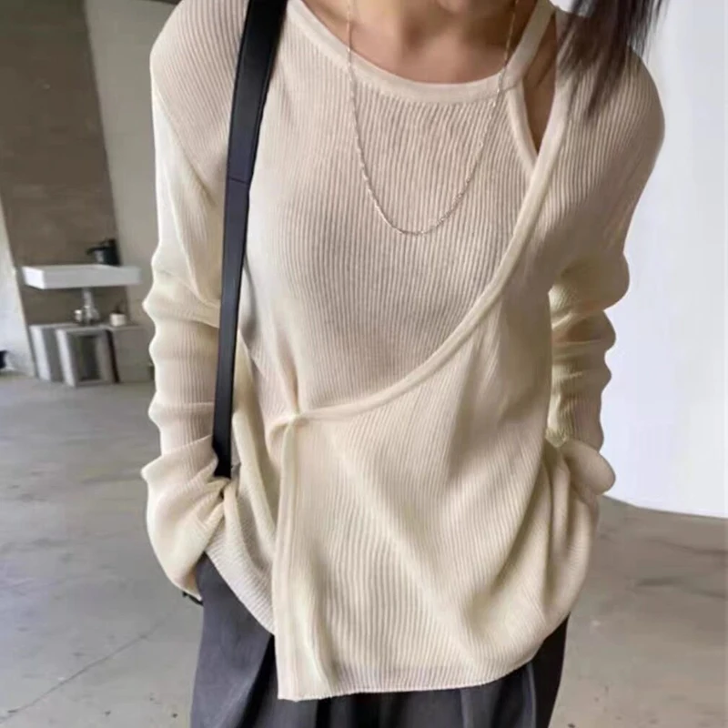 Свитер женский вязаный Асимметричный с длинным рукавом на осень | Женская одежда