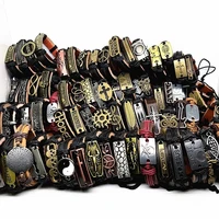 mixmax wholesale 100pcs leather cuff bracelets for men women copper alloy fashion jewelry mixed styles resizable party gift