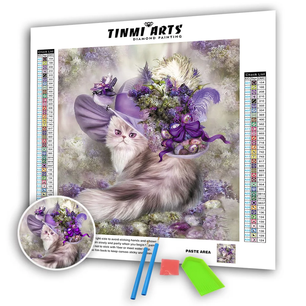 

DIY Animal Poured Glue Diamond Painting Kits Scalloped Edge Full Round Embroidery Cat and Flower Mosaic Rhinestones Pictures Art