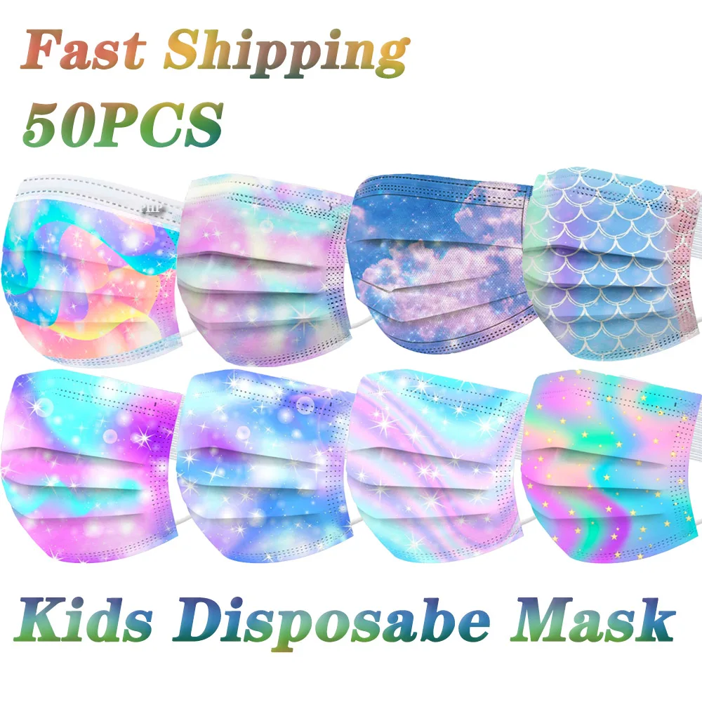 

50Pcs Mascarilla Kids Face Mask Disposable Tie Dye Face Mask 4-12 Children Security Protection Face Mask mascarillas niños
