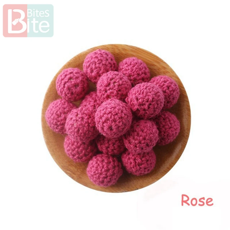 Rose Кусачки 20шт 20 мм деревянное вязание крючком детский Прорезыватель вязаные бусины пустые DIY цепочка для прорезывания зубов подарки Детские товары Bpa бесплатно - Цвет: Rose