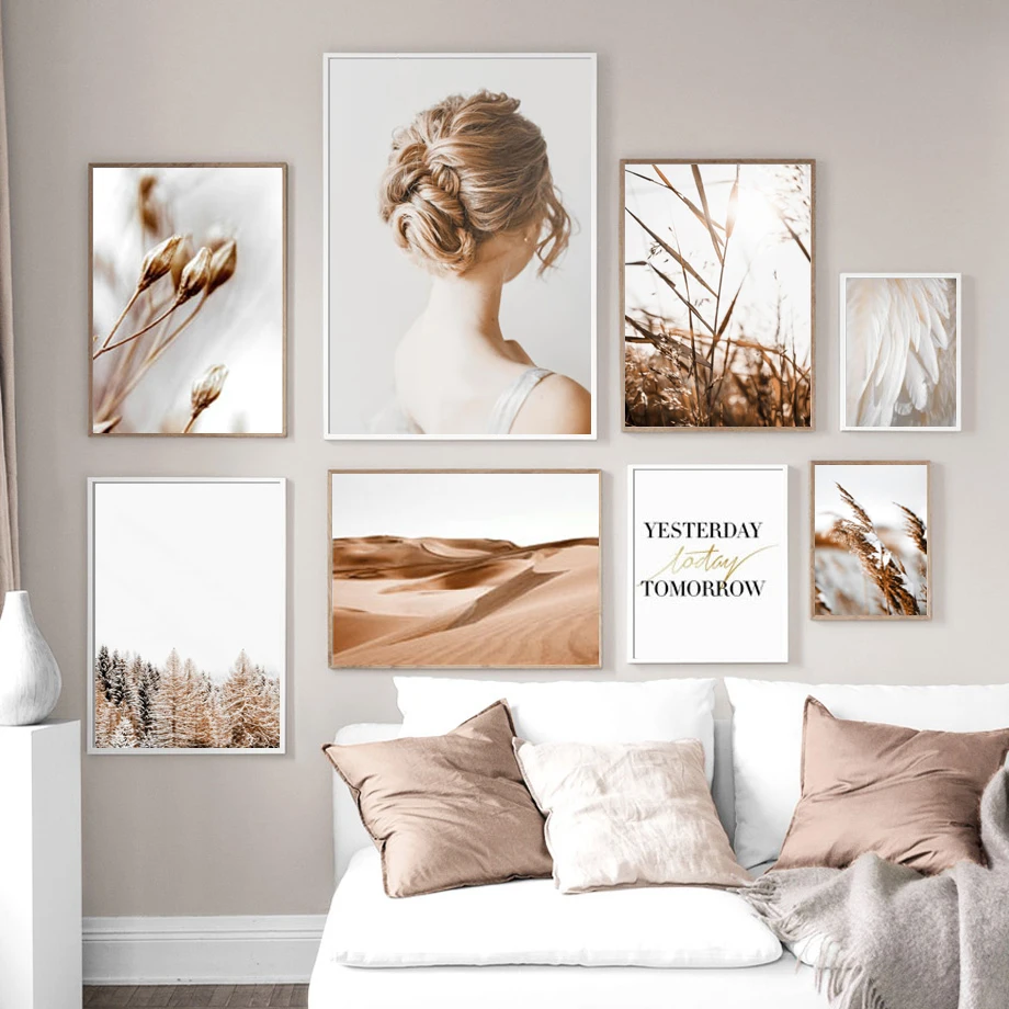 Перо для девочек в цветочек Рид пустыни Nordic Плакаты и принты фрески искусство