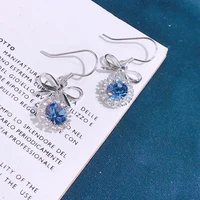 s925 sterling silver blue crystal tassel women dangle earrings sun flower crook stud ear hook shiny zircon bow eardrop bowknot