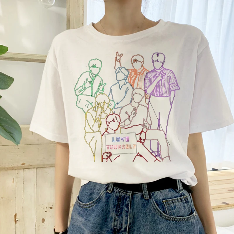 

Luren Oversized T Shirt 2021 Classic Album Love Print T-shirt Kpop Korean Style Sleeve Korean Casual Hip-hop Short Sleeve Top