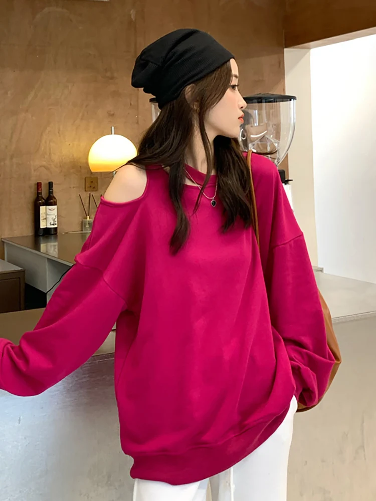 

Женский свитшот с открытыми плечами и круглым вырезом, с длинным рукавом