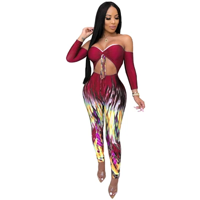 burgundy jumpsuits Adogirl/Новинка года; осенний утягивающий комбинезон с вырезом и завязками без бретелек; легкий комбинезон с длинными рукавами; модные штаны с принтом - Цвет: burgundy jumpsuits