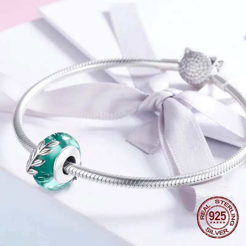 Подходит для оригинального браслета бусы летние листья Хрустальное стекло шарм