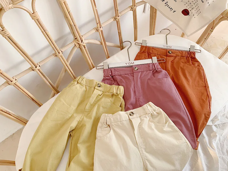 Весенние Брюки для мальчиков и девочек WLG Детские однотонные бежевые желтые