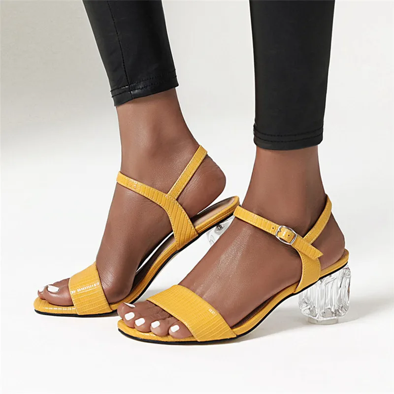 

Clear Heels Women Sandals Block High Heel Summer Shoes 2020 Ankle Strap Office Lady Dress Party Shoes Yellow Plus Size 34-43