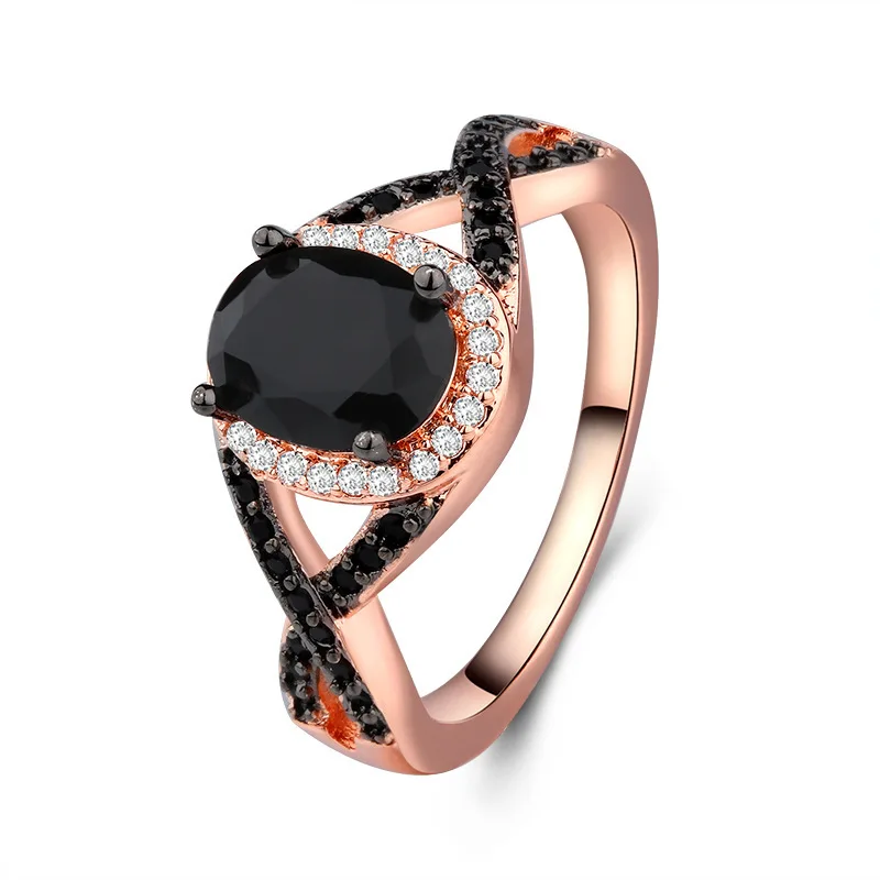 

Mifeiya Hot Sale Rose Gold Color Hollow Out Black Oval Crystal Rhinestone Zircon Female Ring for Women Party Jewelry Size 6-10