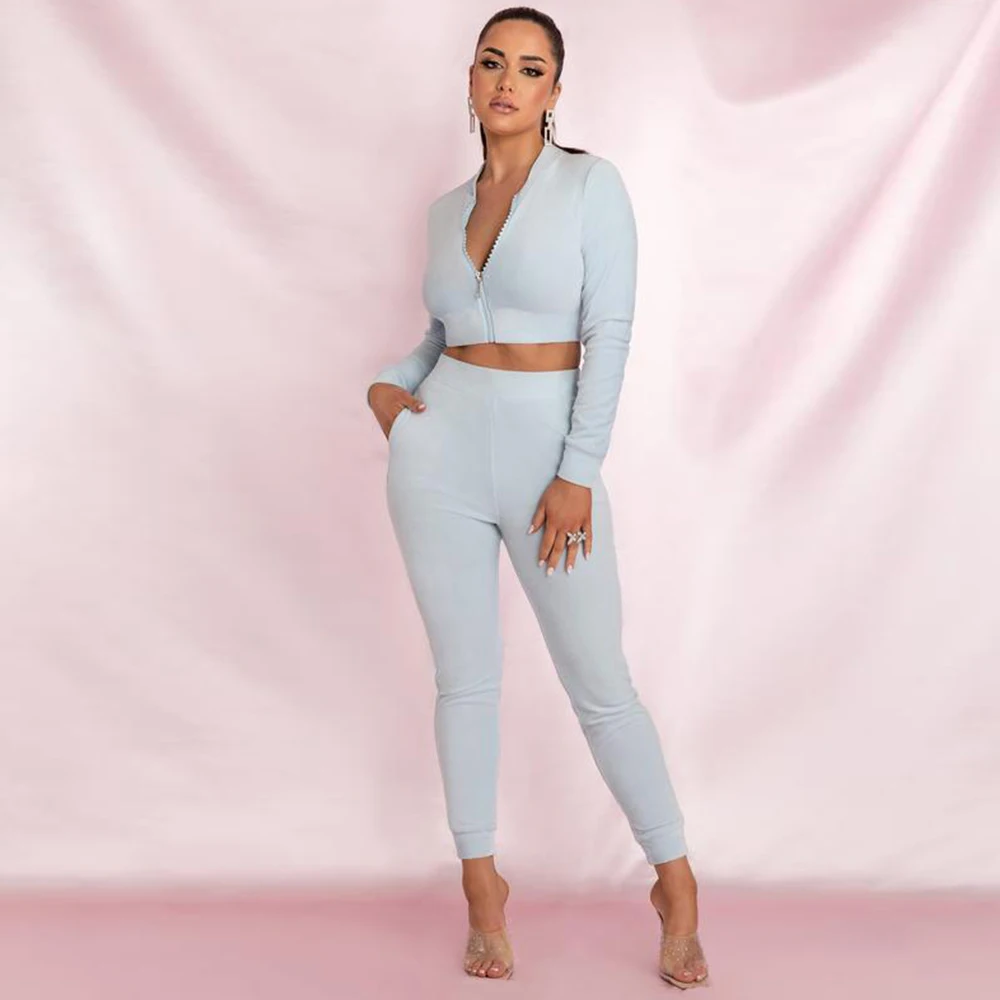 

Fyrneh Winter Woman Tracksuit Diamond Rhinestones Velve Crop Jacket Pants Jogging Suits Two Piece Set