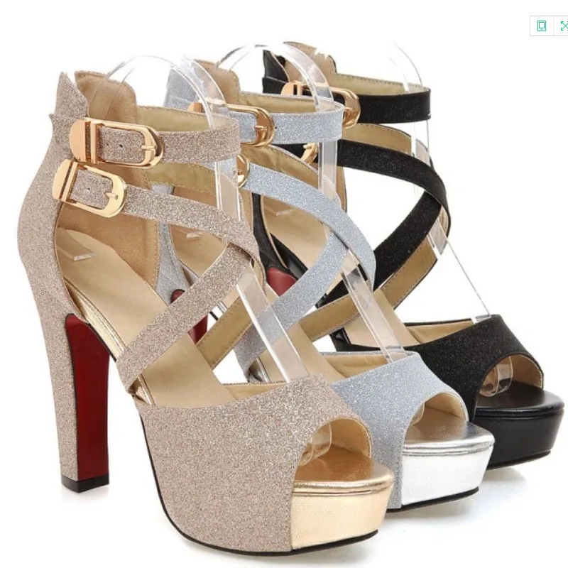 Женские босоножки на платформе Fanyuan золотистые кожаные высоком массивном