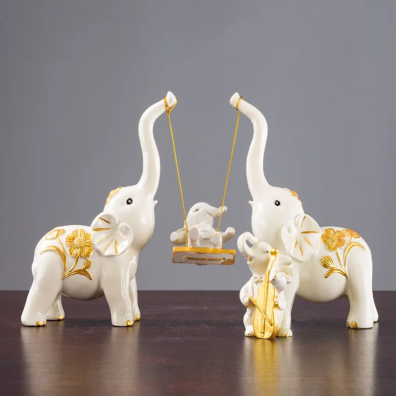 

Resin Cute Three Happy elephants family Swing figure Home Decoration American Retro Art Crafts Figure Model collection toy gift