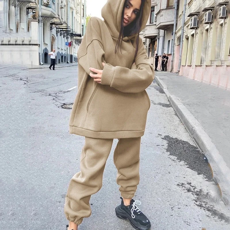 

2021 women's autumn winter suit new fleece fashion leisure sports suit sweater