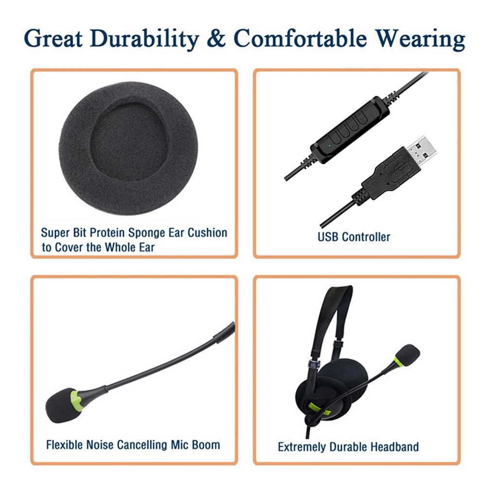 

Ultra-light Commercial-grade Broadband USB Headset DSP ASP Gaming Headphones Bass Stereo PC Wired Headset With Mic Gifts