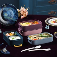 new stainless steel lunch box bento box for school kids office worker 2 layers microwae heating lunch container food storage box