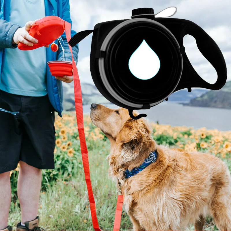 Multifunction Small Pet Dog Leash Rope for Big Dog with Built-in Water Bottle Bowl Waste Bag Dispenser