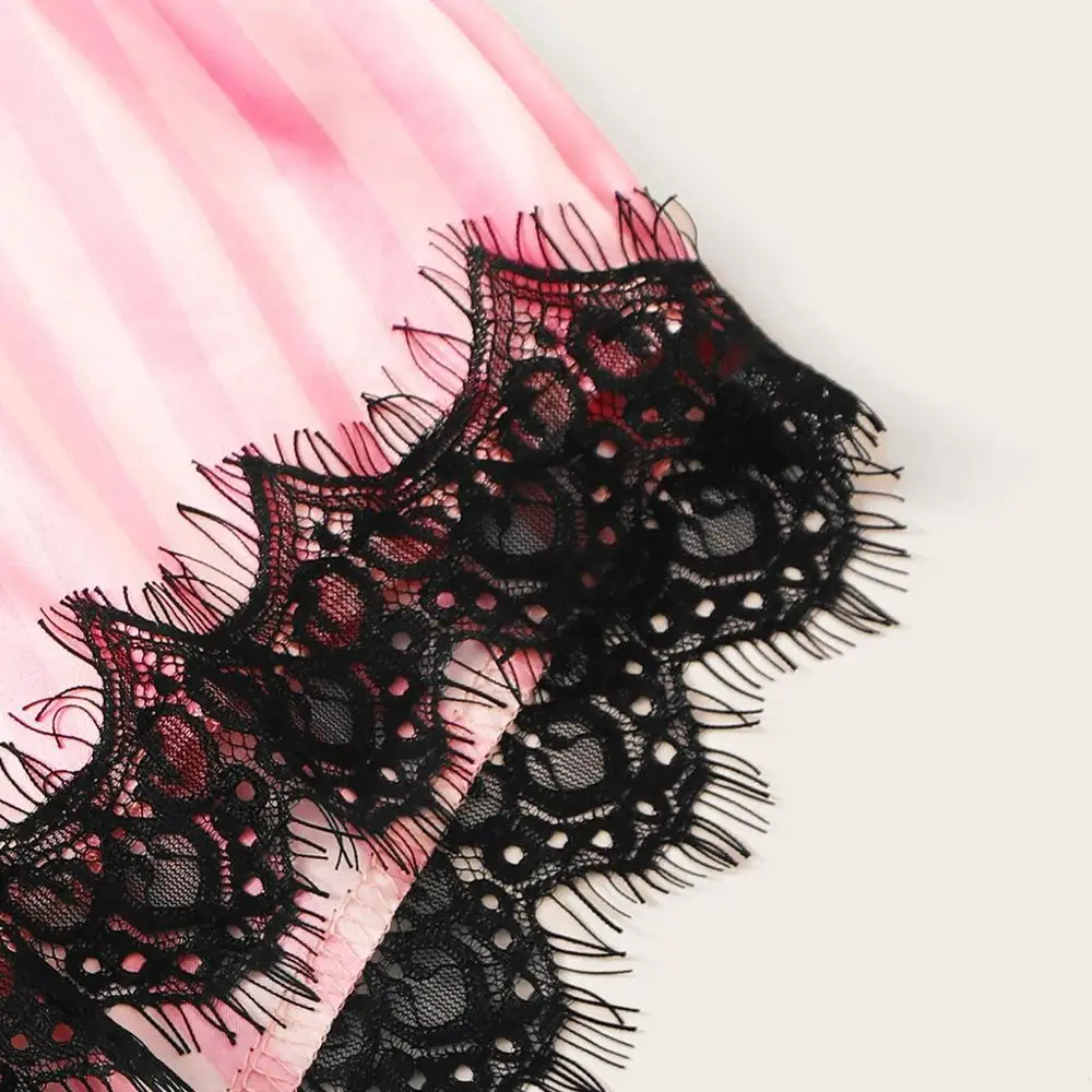 Женская пижама с v-образным вырезом шелк кружево сатин полосатая камисоль