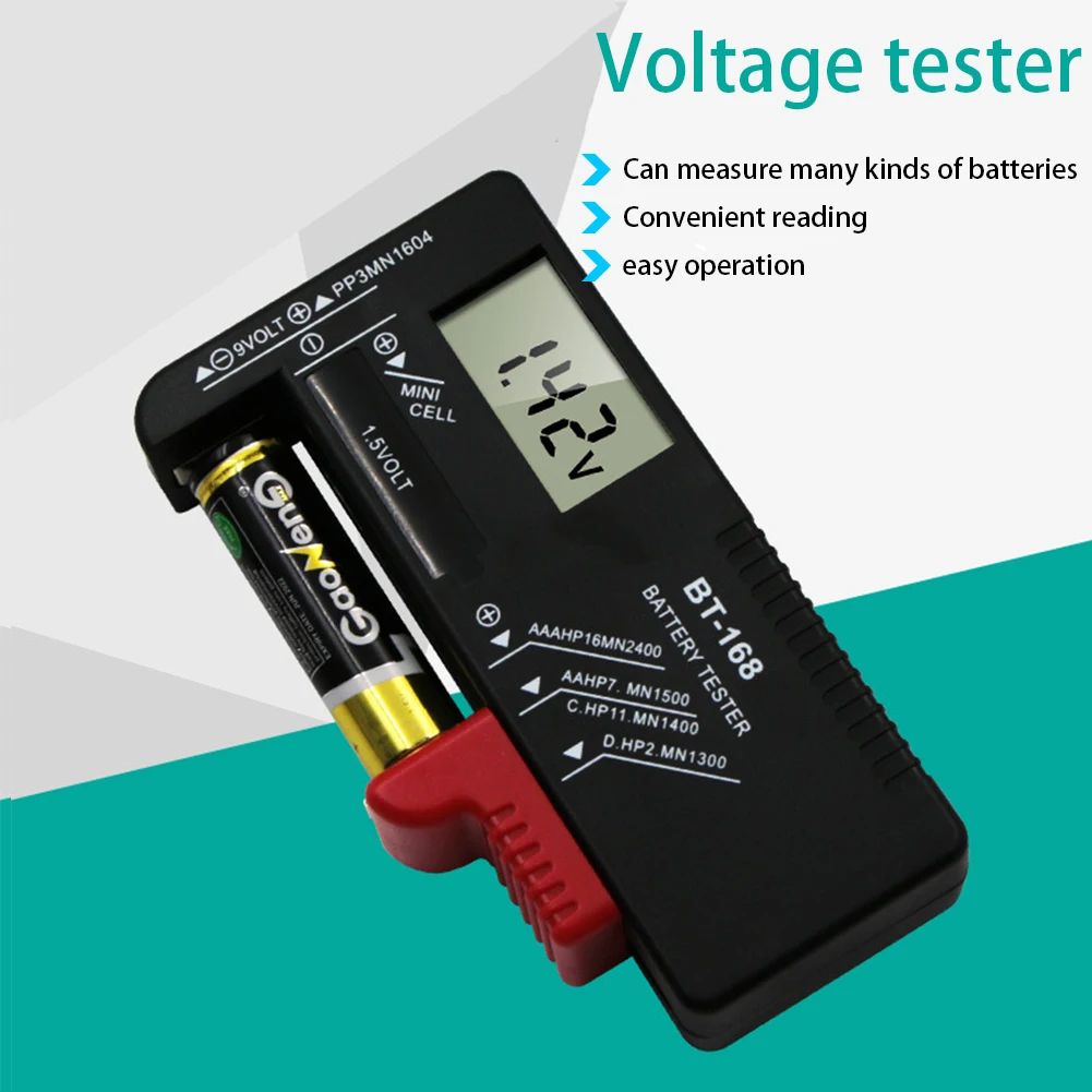 

AA AAA 9V Multiple Size Battery Tester Voltage Meter Tools Universal BT168 Digital Battery Tester Volt Checker Button