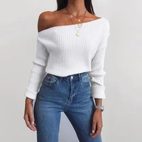 sexy knitted sweater with sloping collar