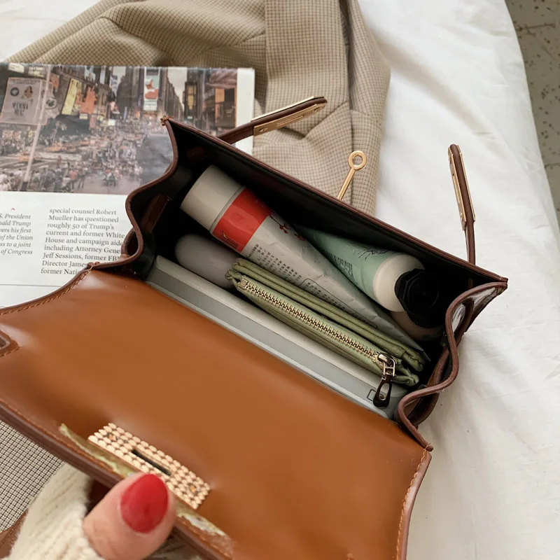 

Fashion Messenger Lock Small Square Bag for Women's Luxury PU Shoulder Tote Bag Lady Classic Texture Leather Handbags Sac A Main