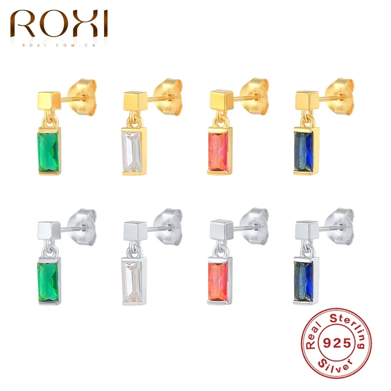 

ROXI Colour Rectangular Zircon Stud Earring For Woman Girl 925 Sterling Silver Versatile Fashion Jewellery Earrings Fine Jewelry