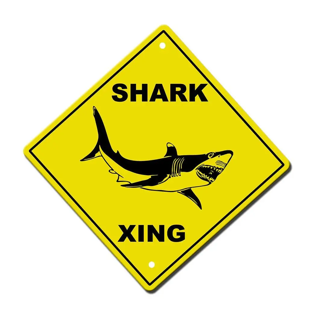 

Guadalupe Ross Metal Shark Crossing Novelty Sign Wall Decor Sign 12x8 Inches