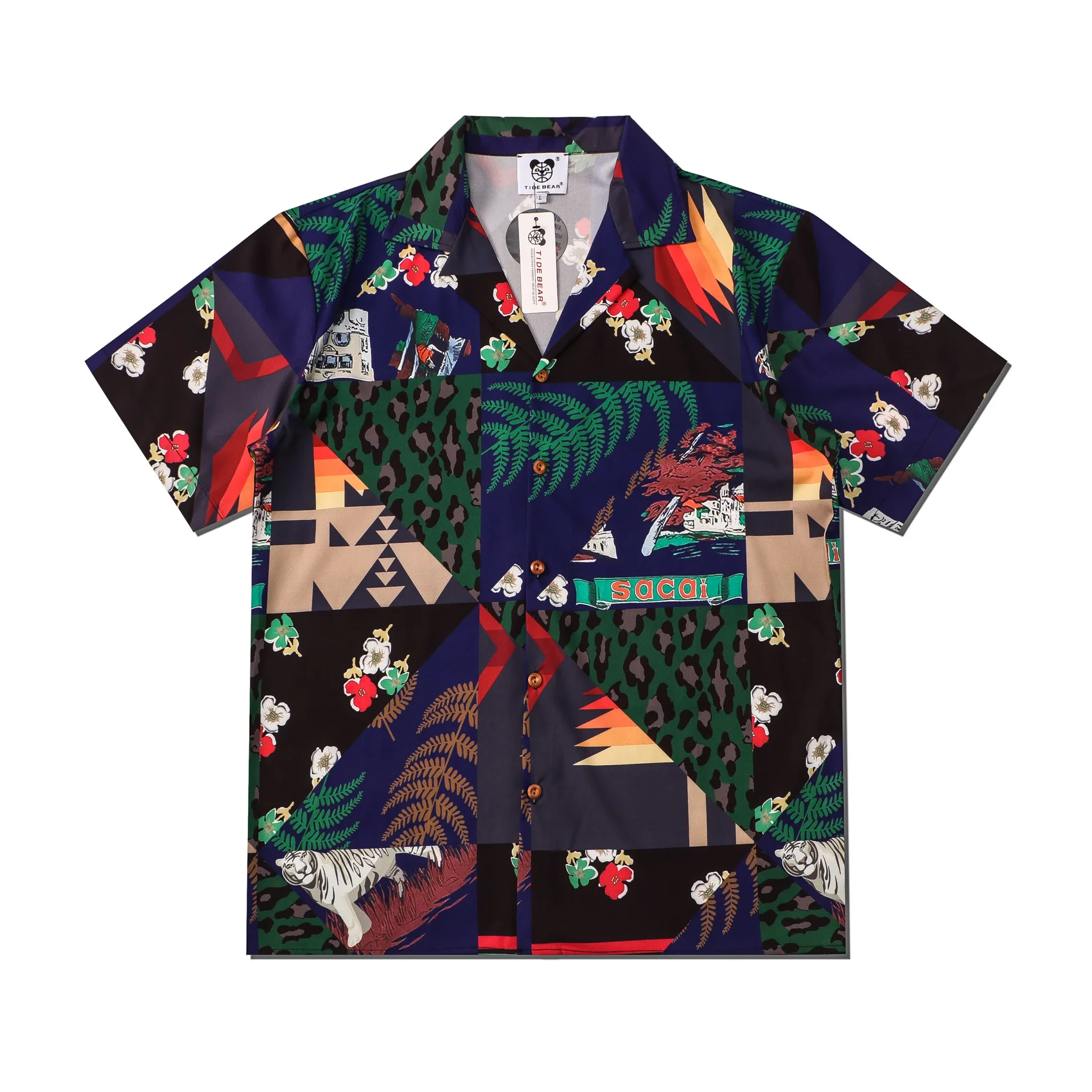 

Summer New Mens Flowers Tiger Print Shirt Lovers Fashion Ins Short Sleeve Cool Thin Loose Hawaiian Beach Harajuku Lapel Shirts