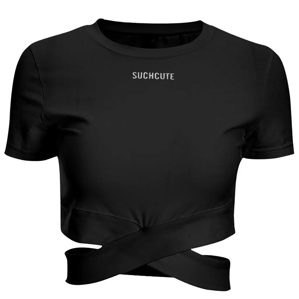 Сексуальная облегающая женская футболка для отдыха с поперечными надписями