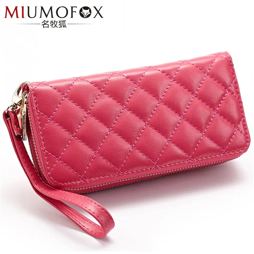 

Double Zipper Cow Leather Plaid Women Wallet Lady Long Wallets Female Day Clutch Female Purse Card Holder Wallet Phone Pouch W92
