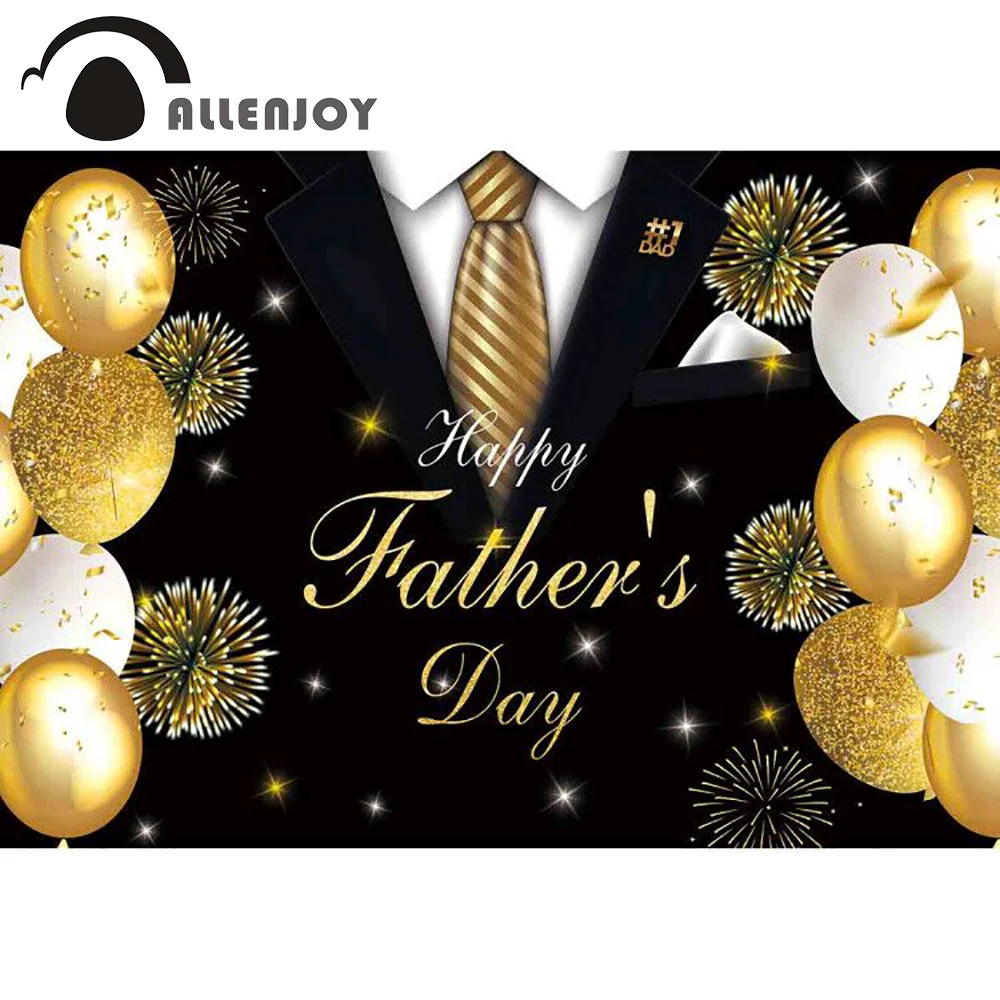 

Allenjoy Gentleman Boy Birthday Decor Photo Background Happy Father's Day Gold Black Photocall Baby Shower Tie Suit Backdrops