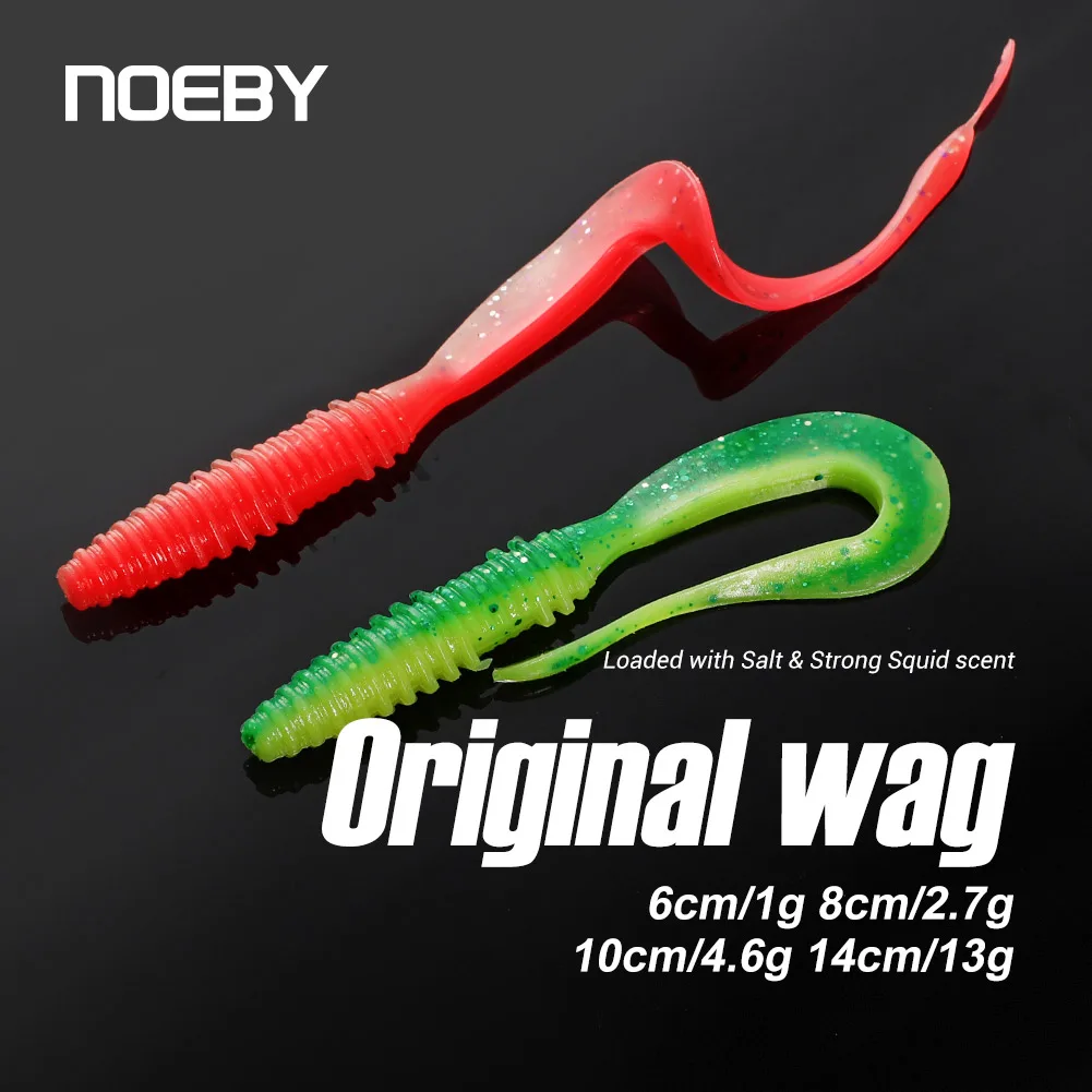 NOEBY Soft Silicone Fishing Lure  6cm 8cm 10cm 14cm Long Tail Artificial Curl Worm Soft Bait Swimbaits for Bass Fishing Lures