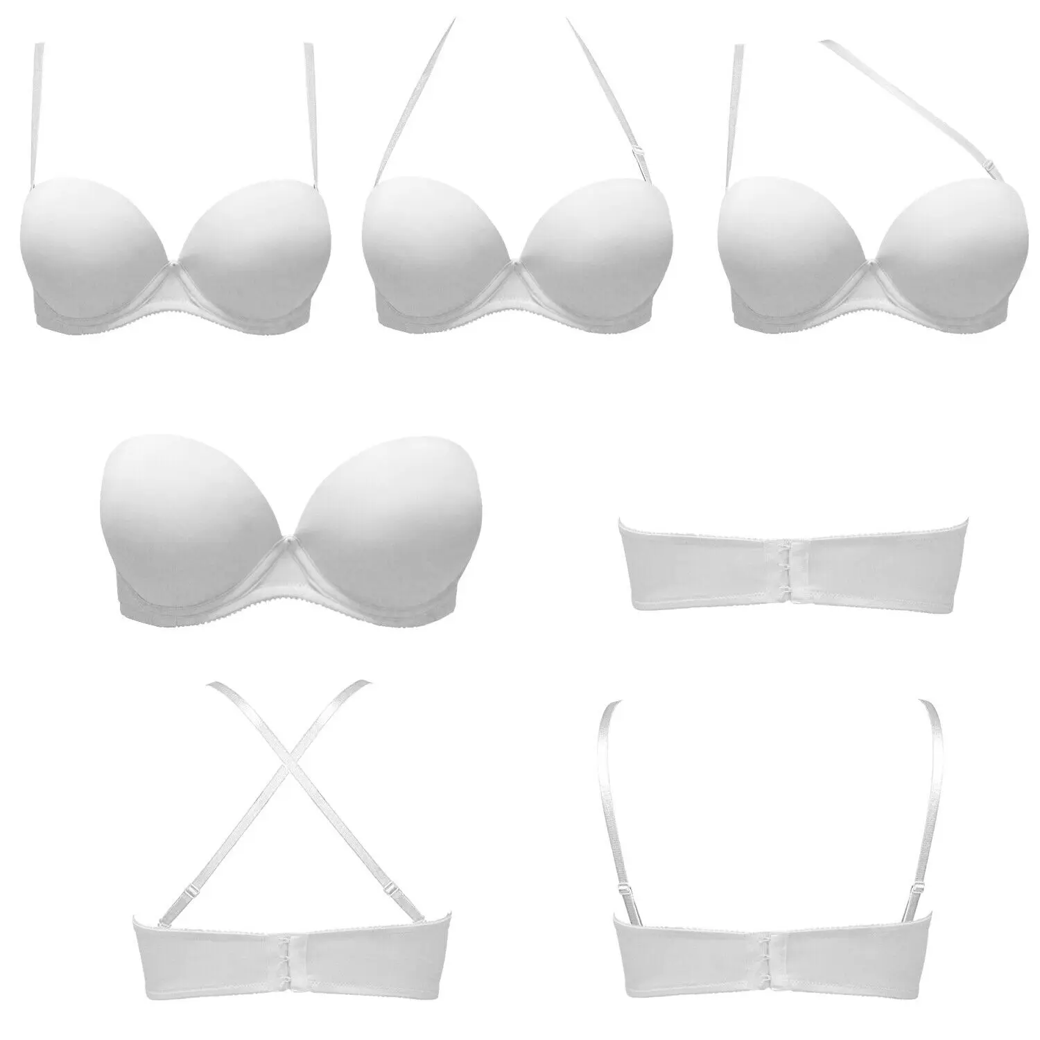 

YBCG Strapless Bra Push Up Bras for Women Multiway Convertible Straps Bralette Thick Padded Add Two Cup BRA 32-42 A B C D E Cup