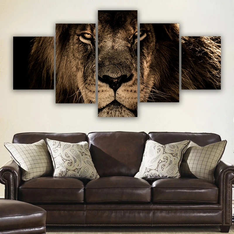 

Modular Pictures 5 panels King Lion Animal Canvas painting Wall Art Picture Home Decoration For Living Room Print Paintings