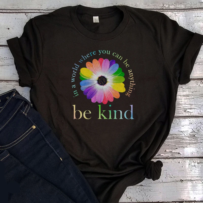 

Sunflower Be Kind Graphic Tee Daisy Holiday Kawaii Clothes Romance Flower Clothes Women Summer Casual Women Clothing