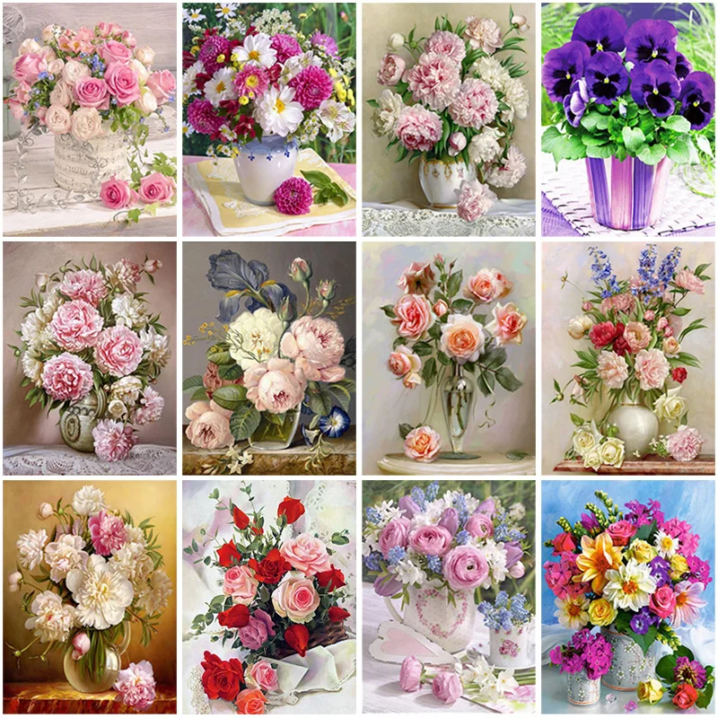 

Diy 5D Diamond Painting Cross Stitch Flowers Diamond Mosaic Rose Full Square Drill Rhinestone Diamond Embroidery Home Decor