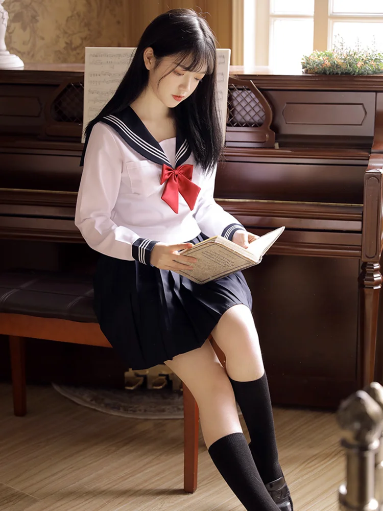 

JK Uniform College Style Suit Girl's Japanese-Style Sweet High School Summer Long-Sleeved Soft Sister Sailor Suit Pleated Skirt